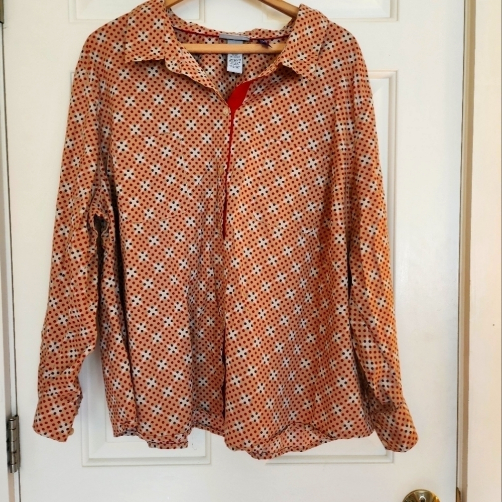 Catherines long sleeve button top blouse polka dot size 3x petite office casual